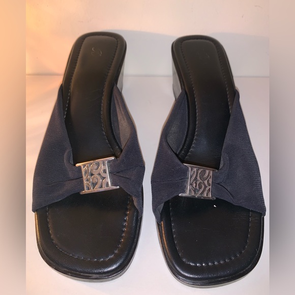 Brighton Isabel Women’s Size 9M Wedge Sandals Black W Silver Hardware-Italy - Picture 3 of 8